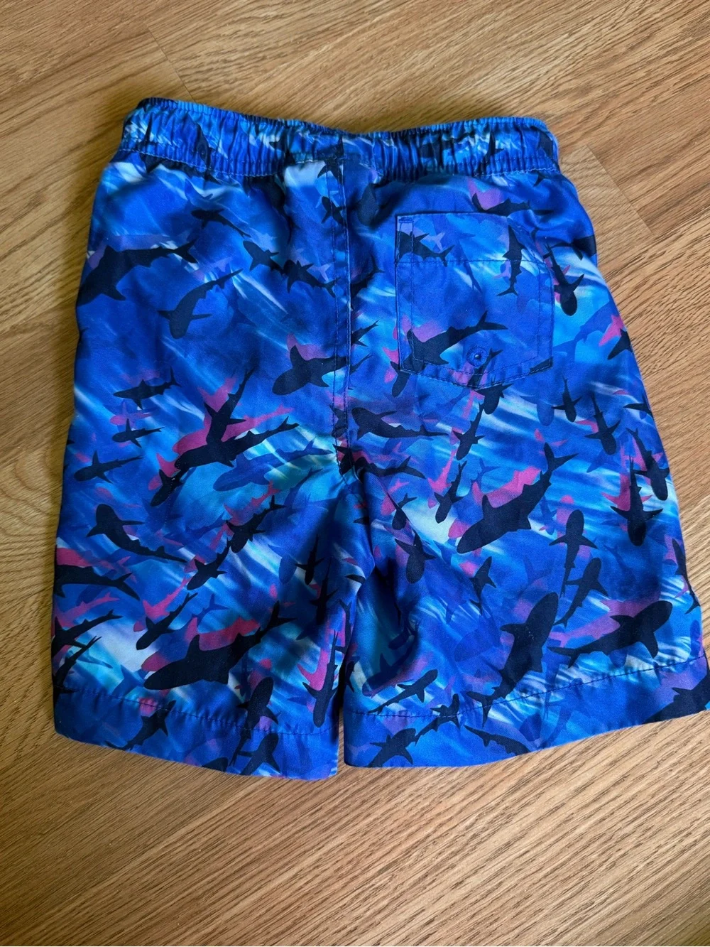Lands End Shark Swim Trunks Boys 4-5 Blue